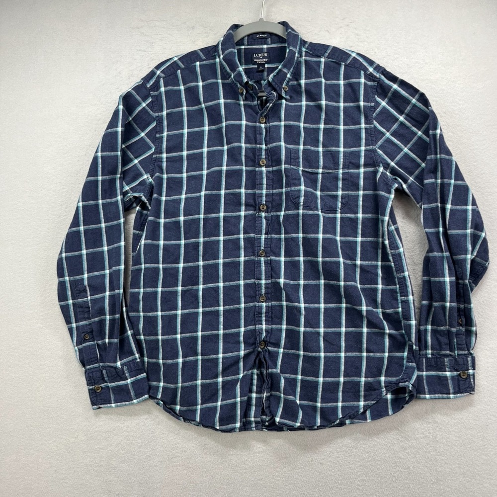 J.Crew Shirt Men's L Blue Plaid Brushed Twill Classic Button Up Long Sleeve